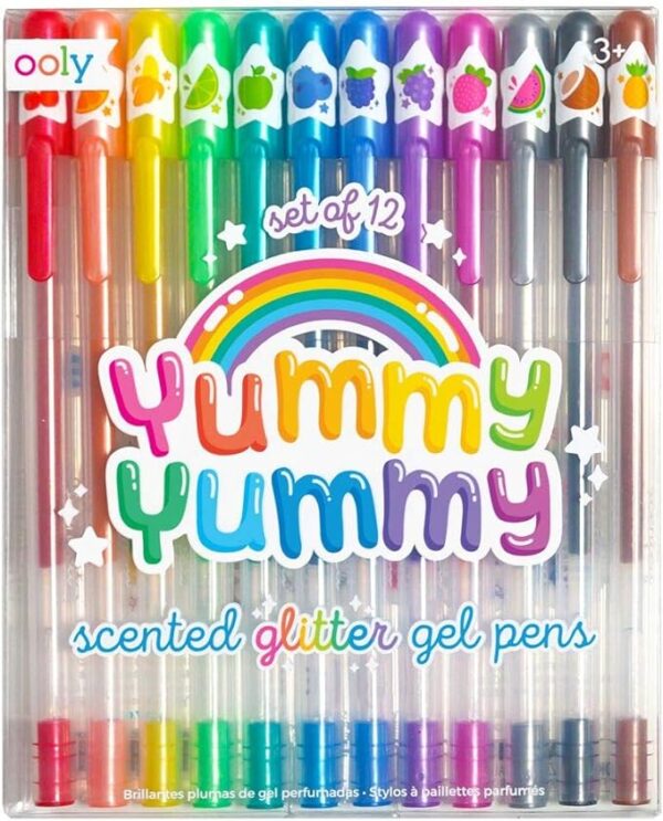 Ooly, Yummy Yummy Scented Glitter Gel Pens, Set of 12, Multicolor Pens for Arts and Crafts, Cute School Supplies for All Ages, Works on Black and White Paper, Great for Journal and Stationary